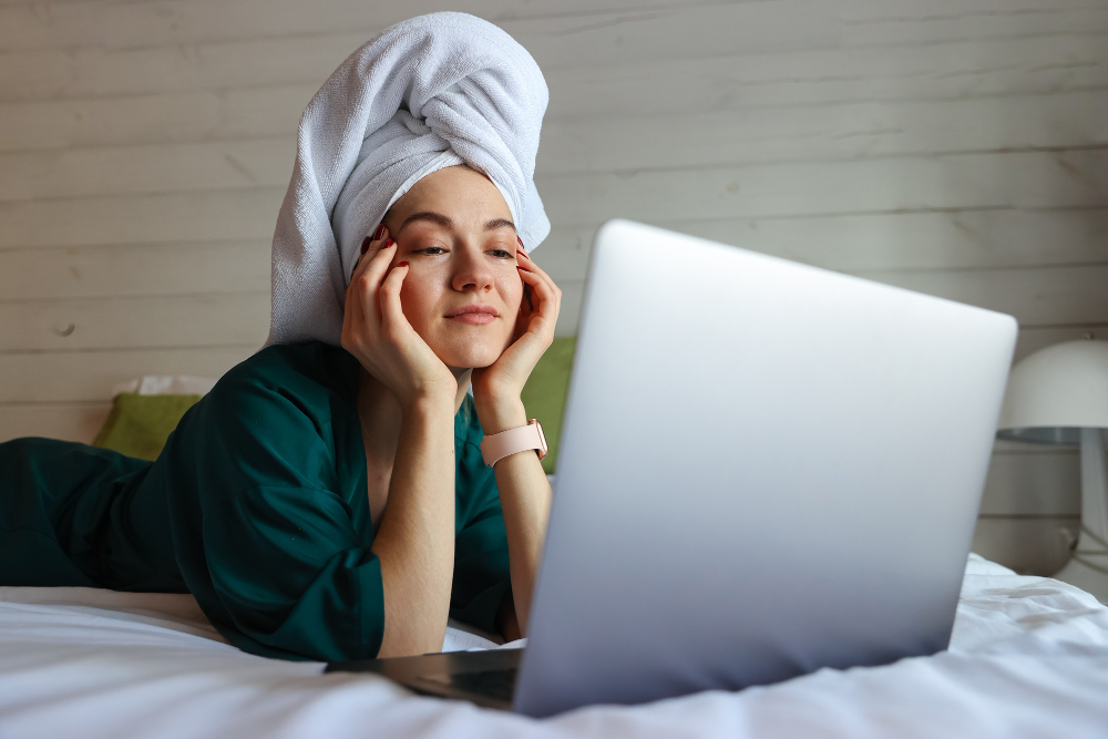 Woman browsing a skincare website