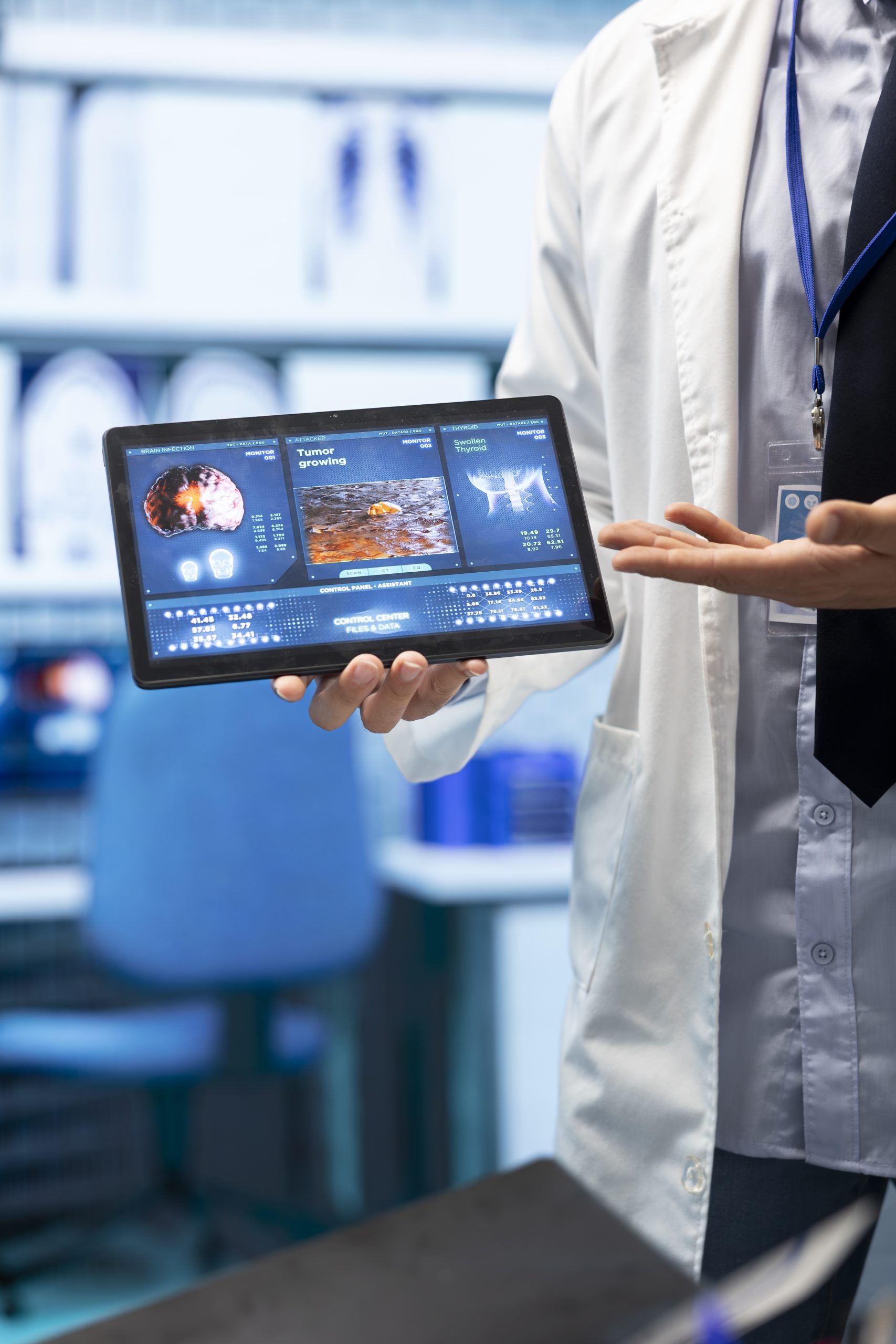Healthcare professionals review mri scan test results and neurology x rays